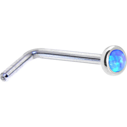 Solid 14K White Gold 2mm Blue Synthetic Opal Nose Ring