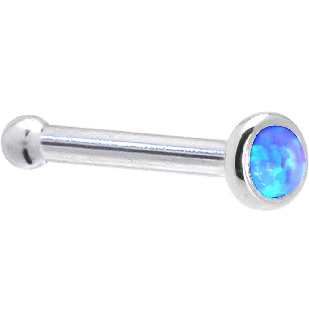 Solid 14K White Gold 2mm Blue Synthetic Opal Nose Ring