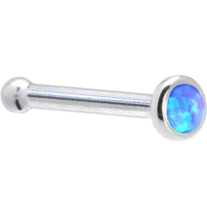 Solid 14K White Gold 2mm Blue Synthetic Opal Nose Ring