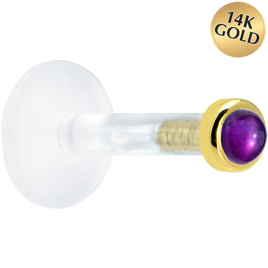 Solid 14K Yellow Gold 2mm Genuine Amethyst Bioplast Push in Monroe