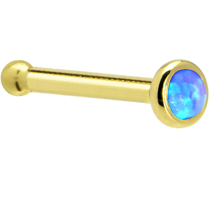 Solid 14K Yellow Gold 2mm Blue Synthetic Opal Nose Ring