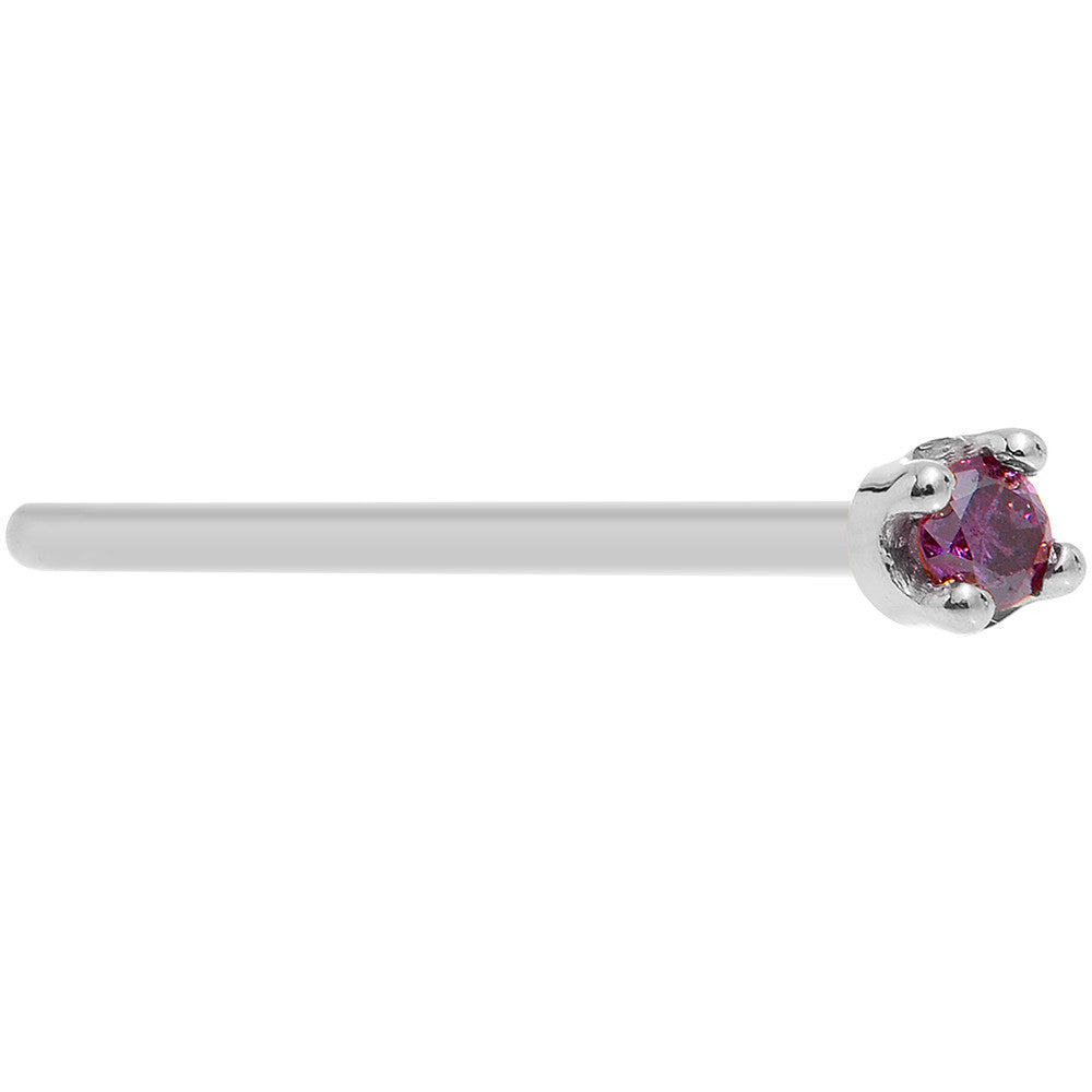 Solid 14K White Gold 1.5mm Genuine Purple Diamond Nose Ring