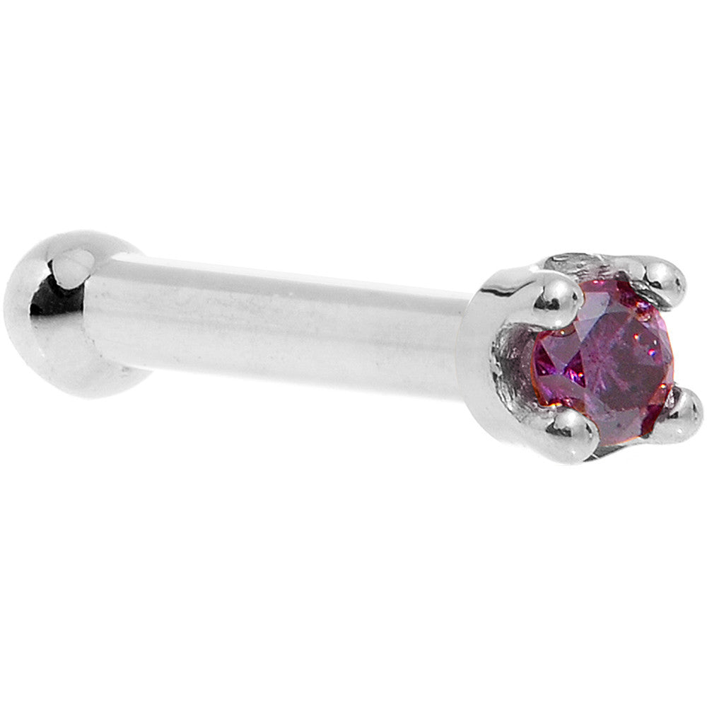Solid 14K White Gold 1.5mm Genuine Purple Diamond Nose Ring