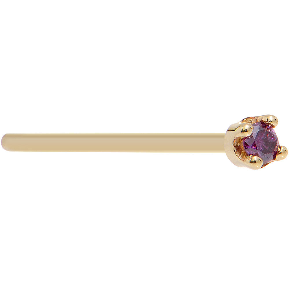 Solid 14K Yellow Gold 1.5mm Genuine Purple Diamond Nose Ring
