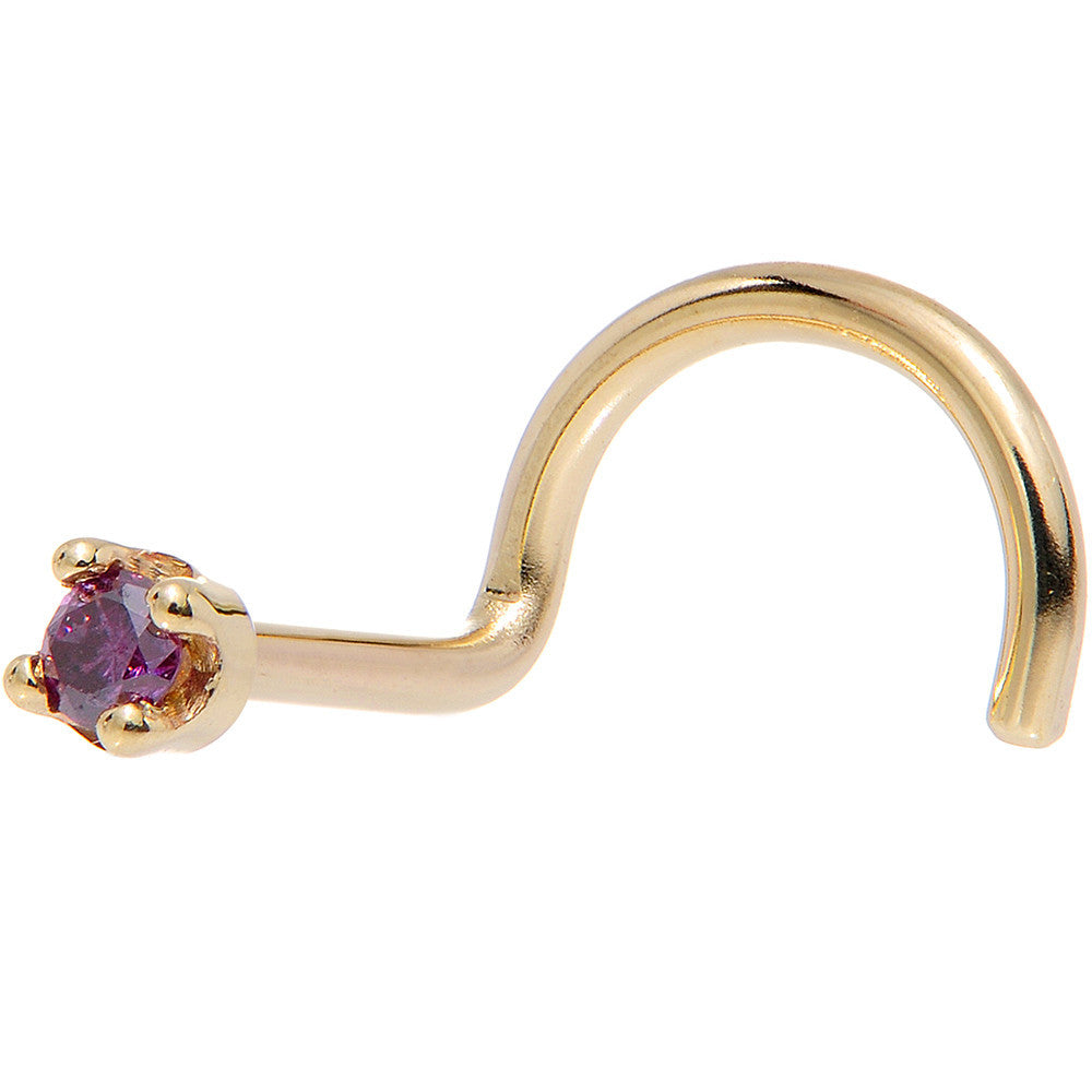 Solid 14K Yellow Gold 1.5mm Genuine Purple Diamond Nose Ring