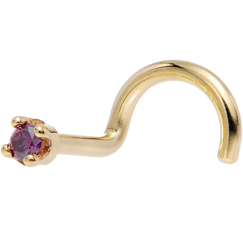Solid 14K Yellow Gold 1.5mm Genuine Purple Diamond Nose Ring