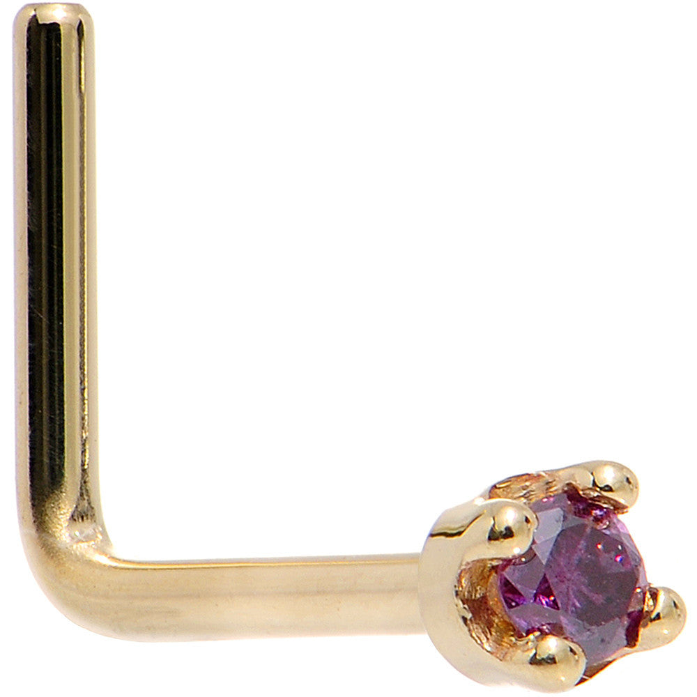 Solid 14K Yellow Gold 1.5mm Genuine Purple Diamond Nose Ring