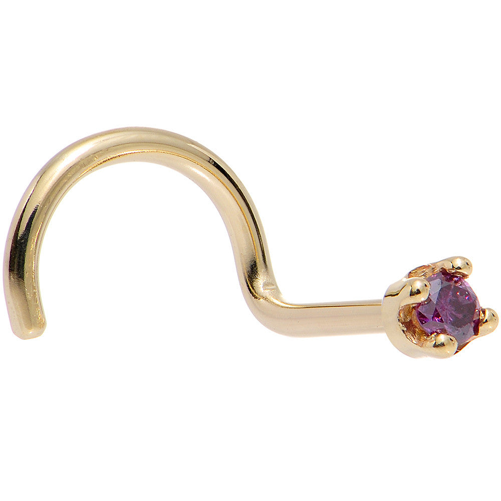 Solid 14K Yellow Gold 1.5mm Genuine Purple Diamond Nose Ring