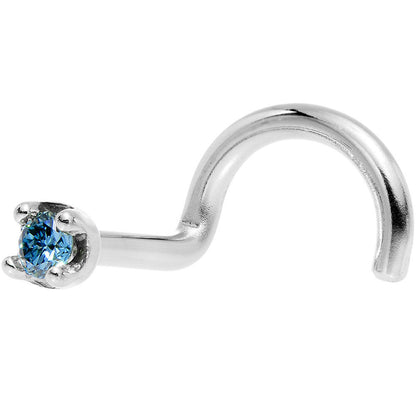 14k White Gold 2mm Lab Grown Blue Diamond Nose Ring