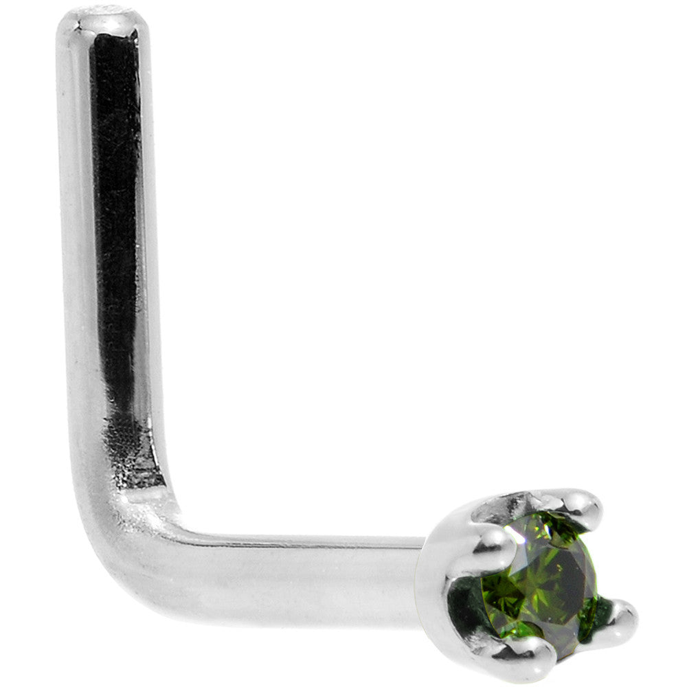 14k White Gold 2mm Lab Grown Green Diamond Nose Ring