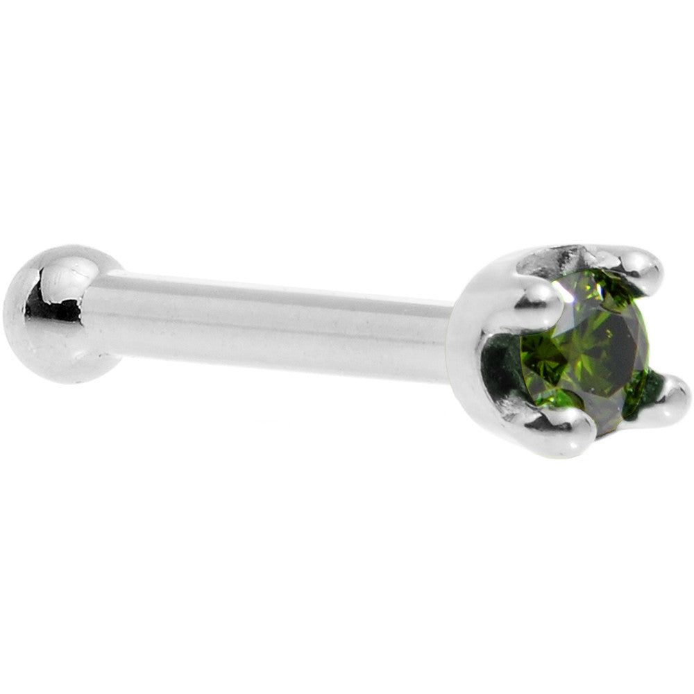 14k White Gold 2mm Lab Grown Green Diamond Nose Ring