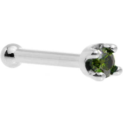 14k White Gold 2mm Lab Grown Green Diamond Nose Ring