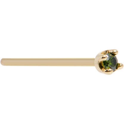 Solid 14K Yellow Gold 1.5mm Genuine Green Diamond Nose Ring