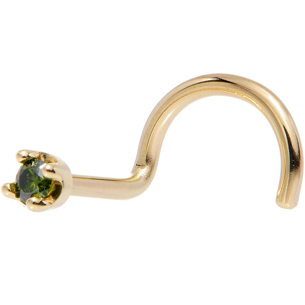 Solid 14K Yellow Gold 1.5mm Genuine Green Diamond Nose Ring