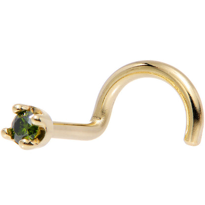 Solid 14K Yellow Gold 1.5mm Genuine Green Diamond Nose Ring
