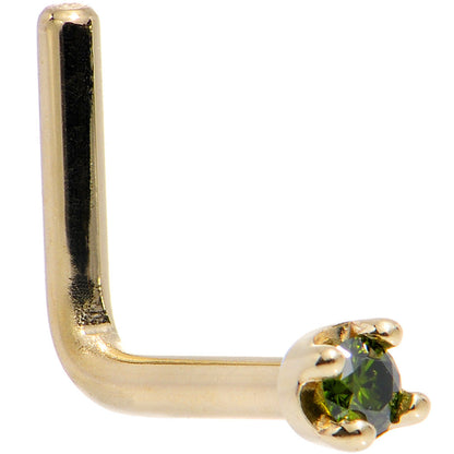 Solid 14K Yellow Gold 1.5mm Genuine Green Diamond Nose Ring