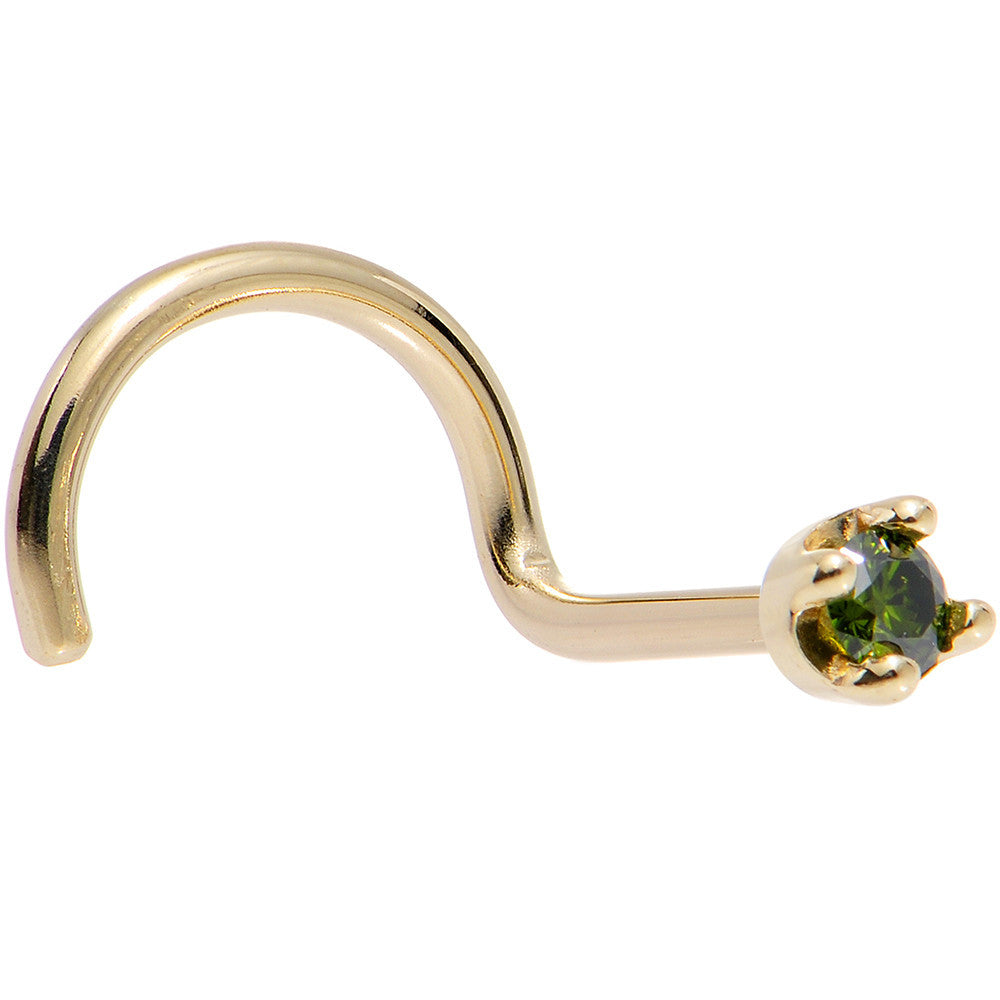 Solid 14K Yellow Gold 1.5mm Genuine Green Diamond Nose Ring