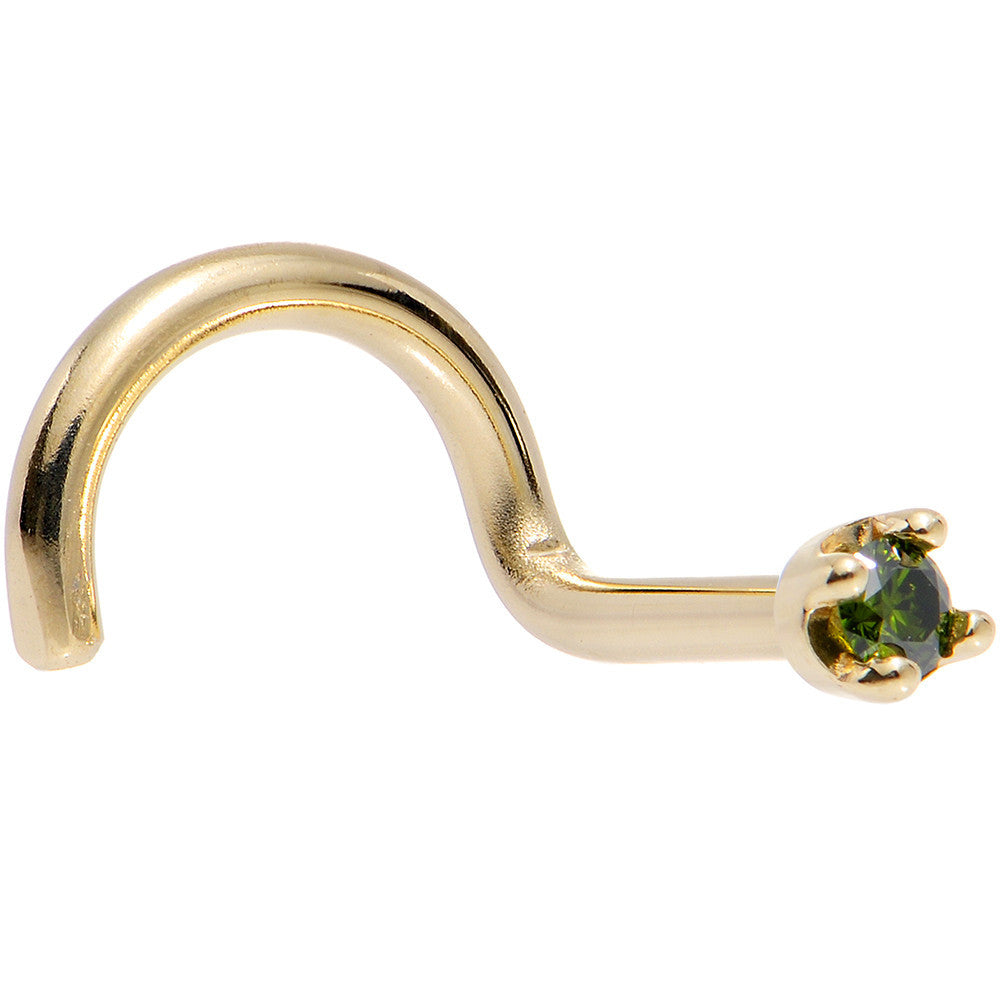 Solid 14K Yellow Gold 1.5mm Genuine Green Diamond Nose Ring