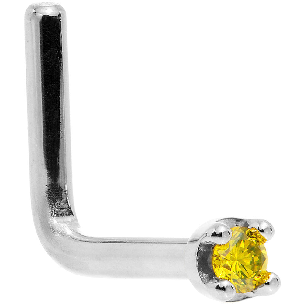 14k White Gold 2mm Lab Grown Yellow Diamond Nose Ring