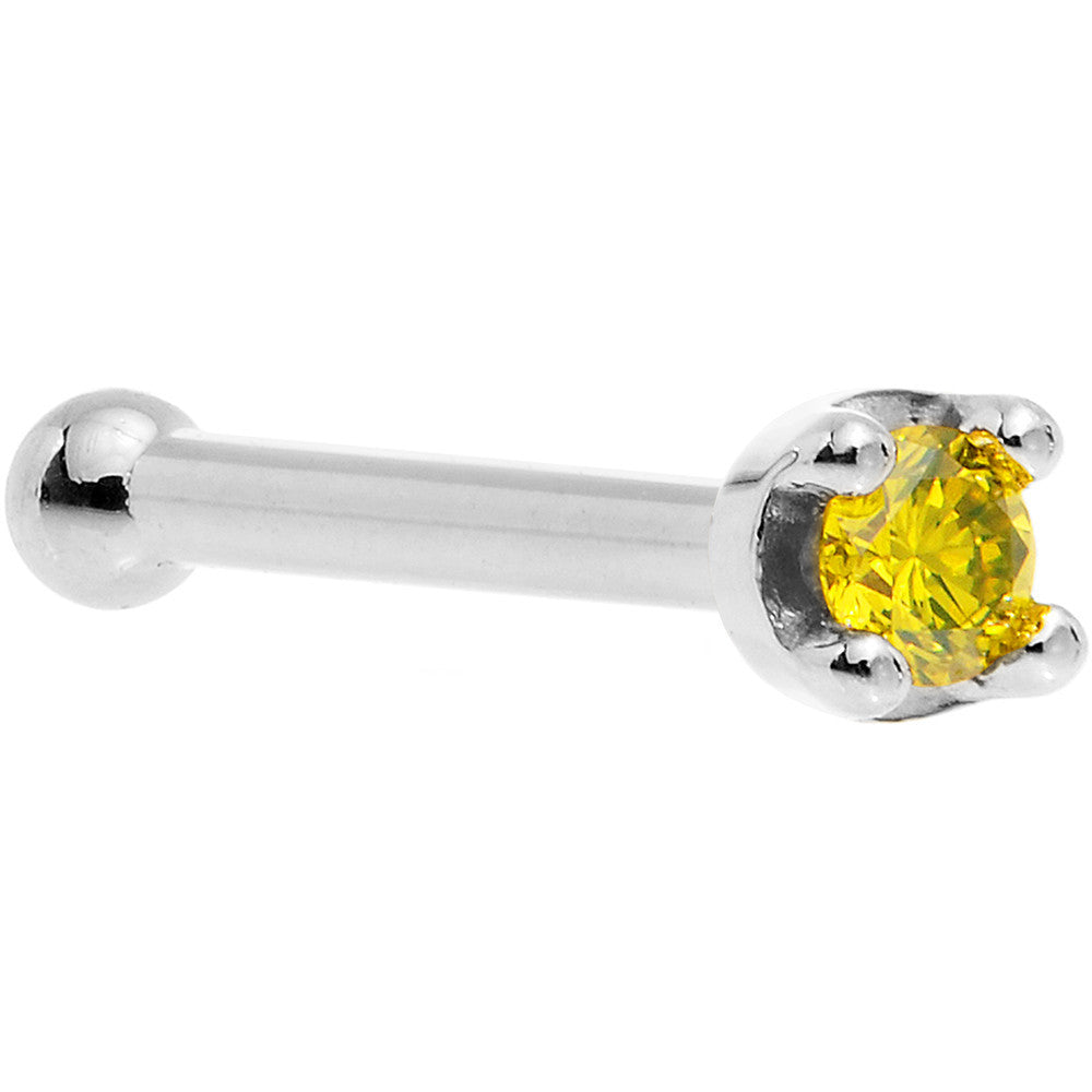 14k White Gold 2mm Lab Grown Yellow Diamond Nose Ring