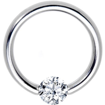 14G 1/2 Solid 14k White Gold 4mm Clear Cubic Zirconia Tension Captive Ring