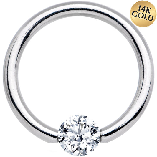 14G 7/16 Solid 14k White Gold 4mm Clear Cubic Zirconia Tension Captive Ring