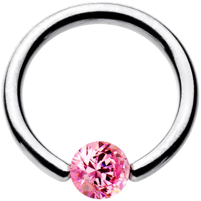 14G 3/8 Solid 14k White Gold 4mm Pink Cubic Zirconia Tension Captive Ring