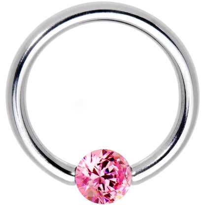 14G 7/16 Solid 14k White Gold 4mm Pink Cubic Zirconia Tension Captive Ring
