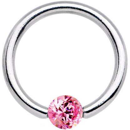 14G 1/2 Solid 14k White Gold 4mm Pink Cubic Zirconia Tension Captive Ring