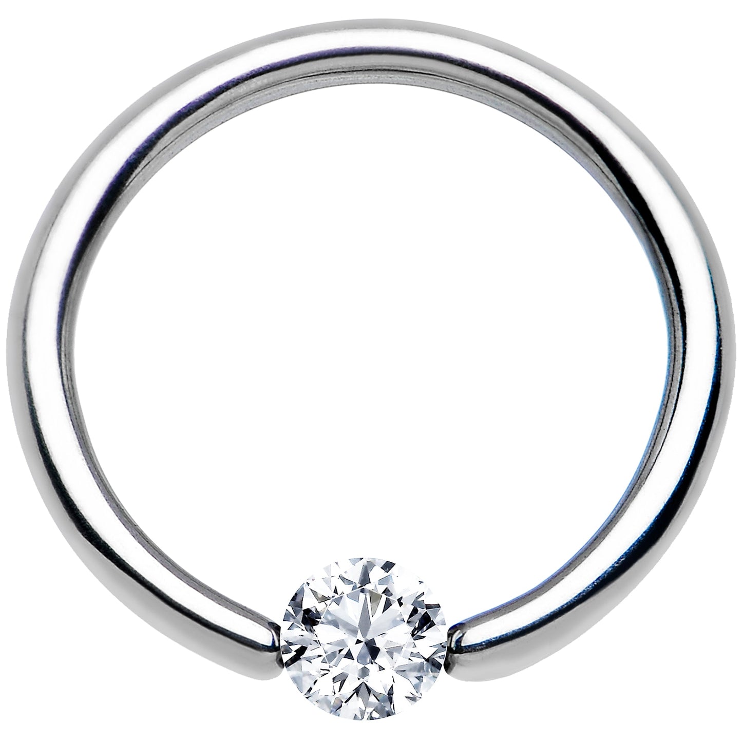 14G 3/8 Solid 14k White Gold 4mm Clear Cubic Zirconia Tension Captive Ring