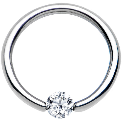 14G 3/8 Solid 14k White Gold 4mm Clear Cubic Zirconia Tension Captive Ring