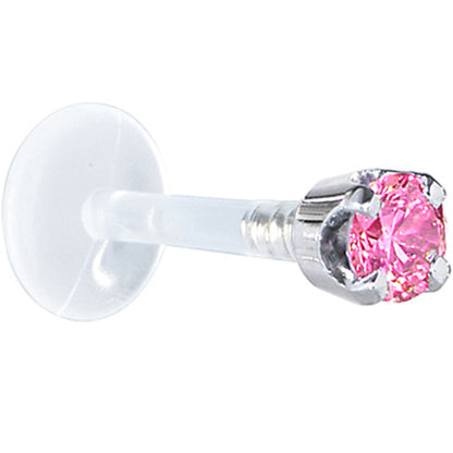16G 1/4 Solid 14K White Gold 3mm Pink Cubic Zirconia Bioplast Tragus Earring Stud