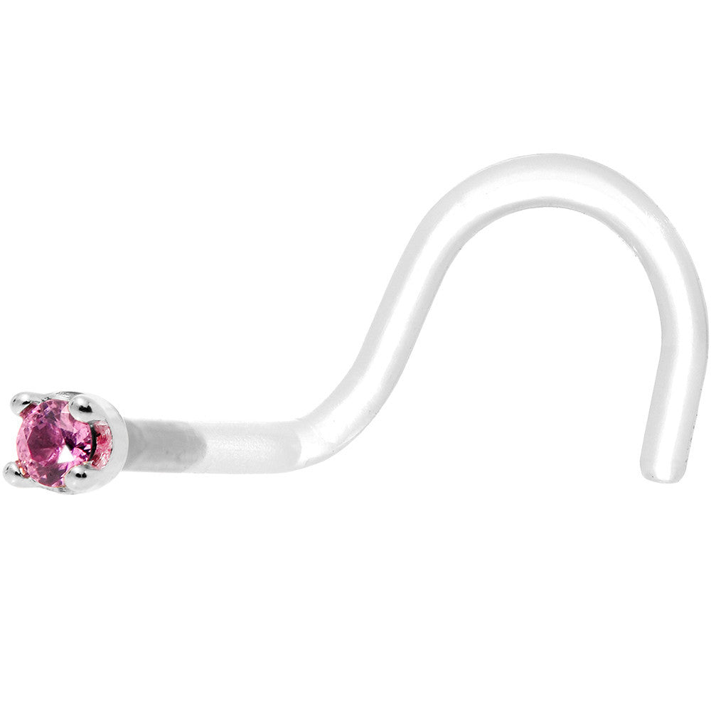 18G 1/4 White Gold 1.5mm Genuine Pink Sapphire Bioplast Nose Ring