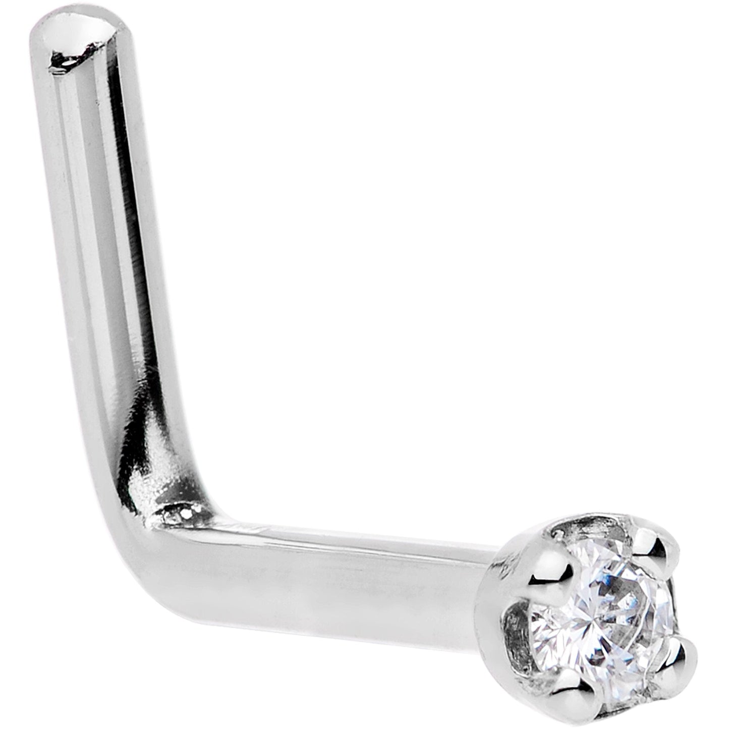 Solid 14K White Gold 1.5mm Genuine Diamond Nose Ring