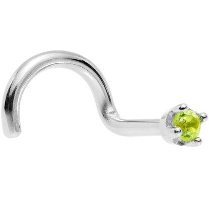 Solid 18K White Gold 1.5mm Genuine Peridot Nose Ring