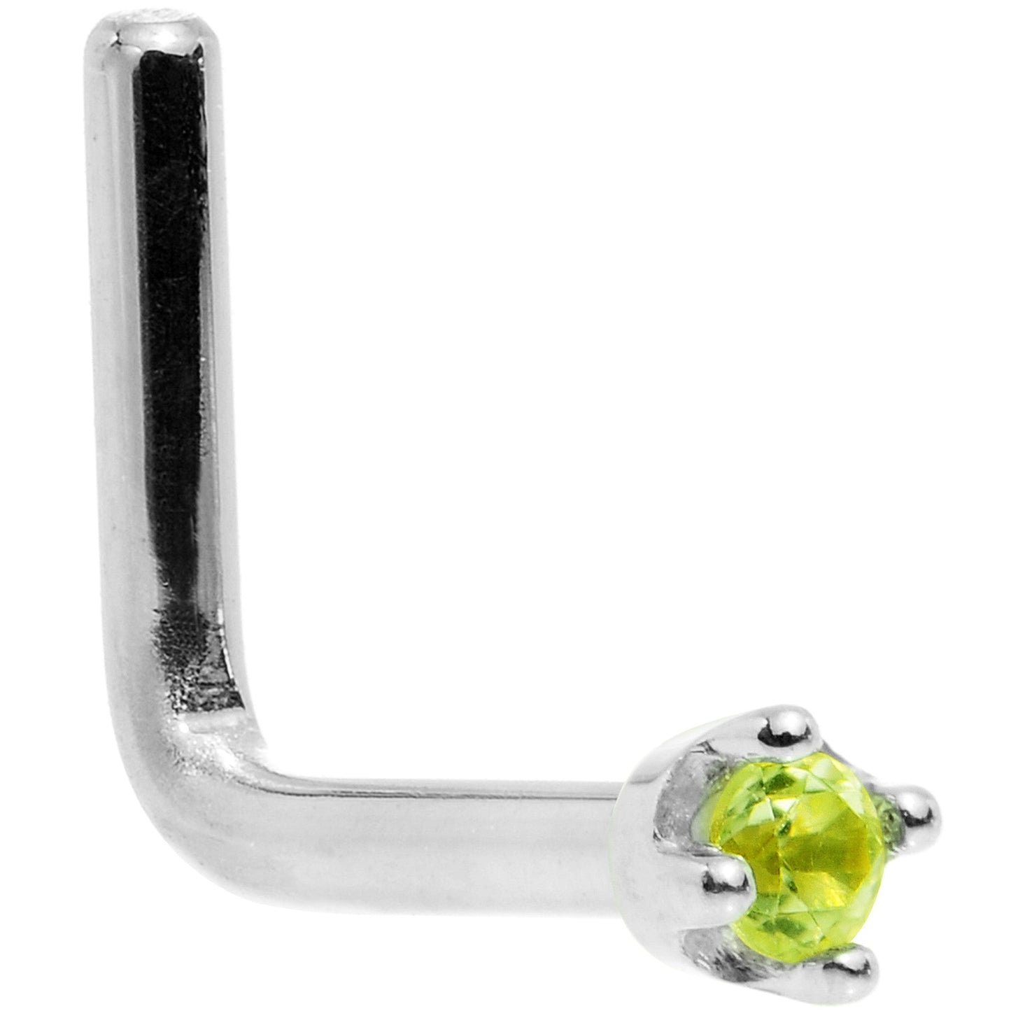 Solid 18K White Gold 1.5mm Genuine Peridot Nose Ring