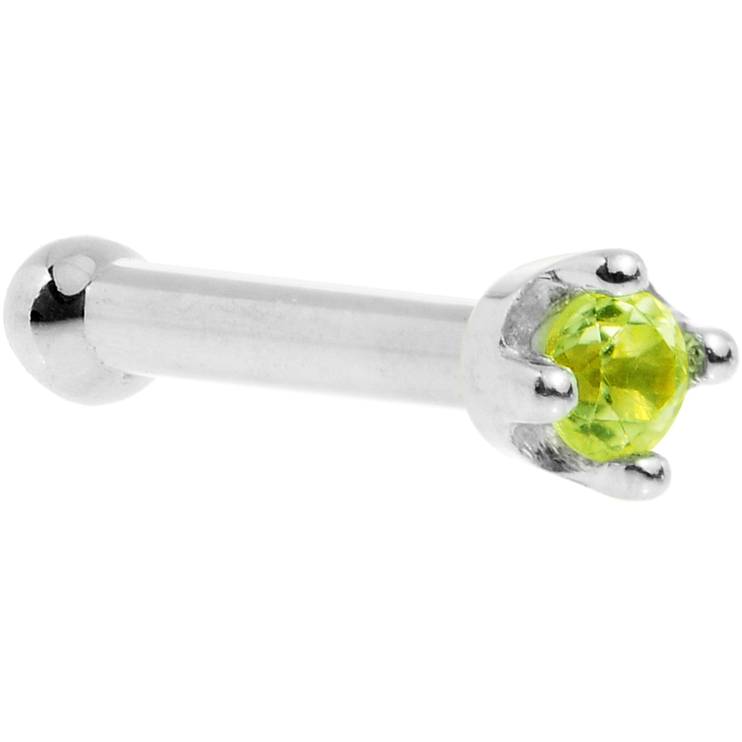 Solid 18K White Gold 1.5mm Genuine Peridot Nose Ring