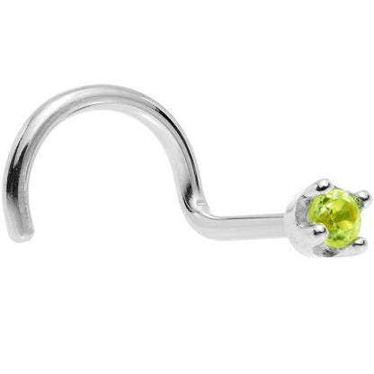 Solid 18K White Gold 1.5mm Genuine Peridot Nose Ring