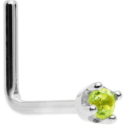 Solid 18K White Gold 1.5mm Genuine Peridot Nose Ring