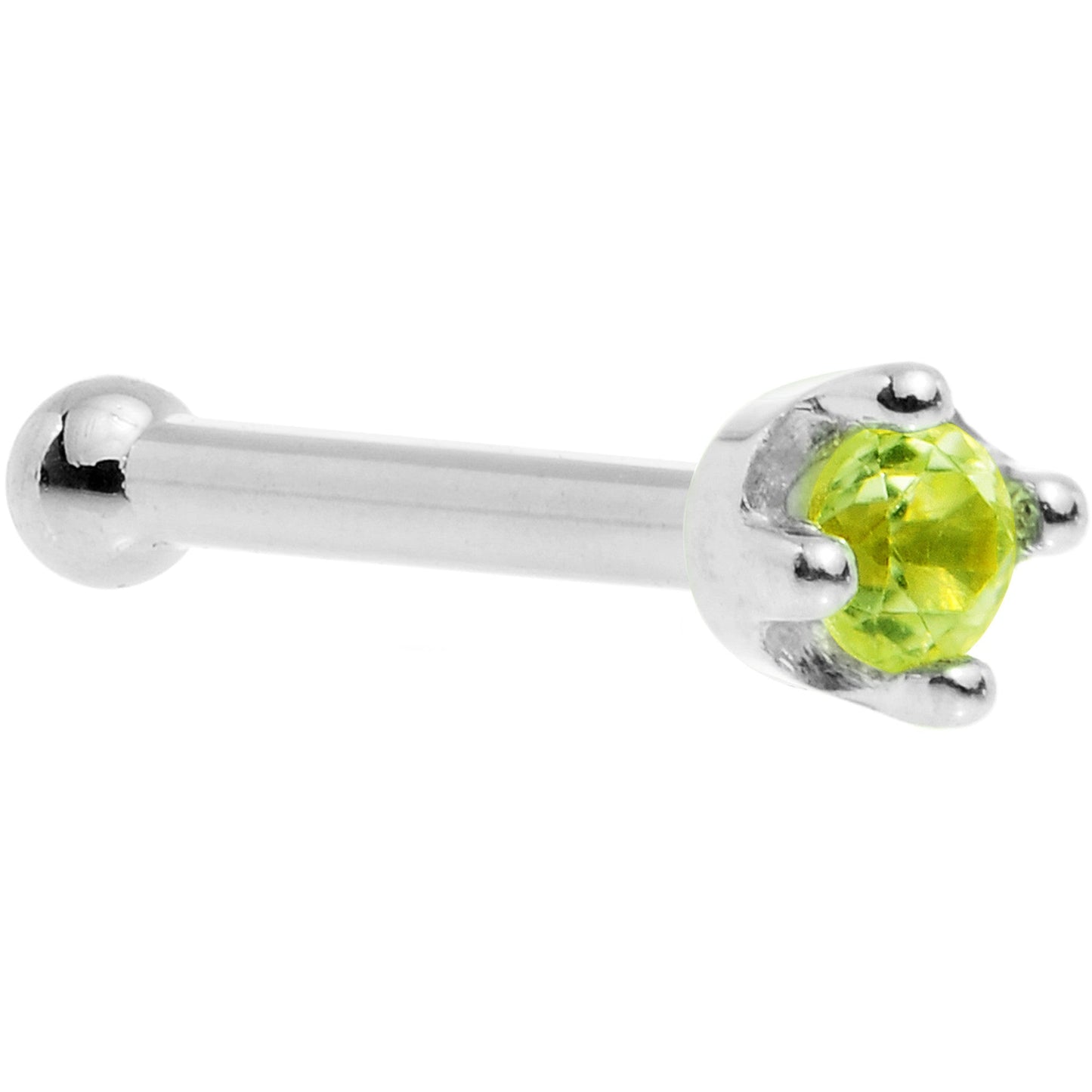 Solid 18K White Gold 1.5mm Genuine Peridot Nose Ring