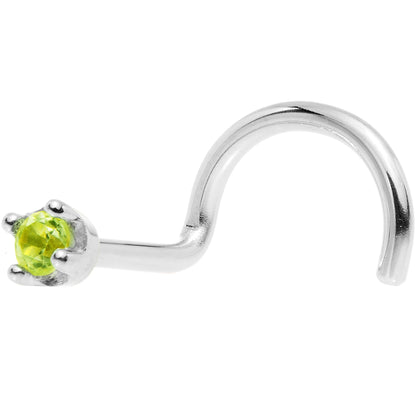 Solid 18K White Gold 1.5mm Genuine Peridot Nose Ring