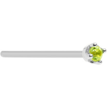 Solid 18K White Gold 1.5mm Genuine Peridot Nose Ring