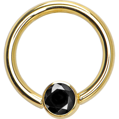 14G 3/8 Solid 14K Gold Black CZ Gem BCR Captive Ring