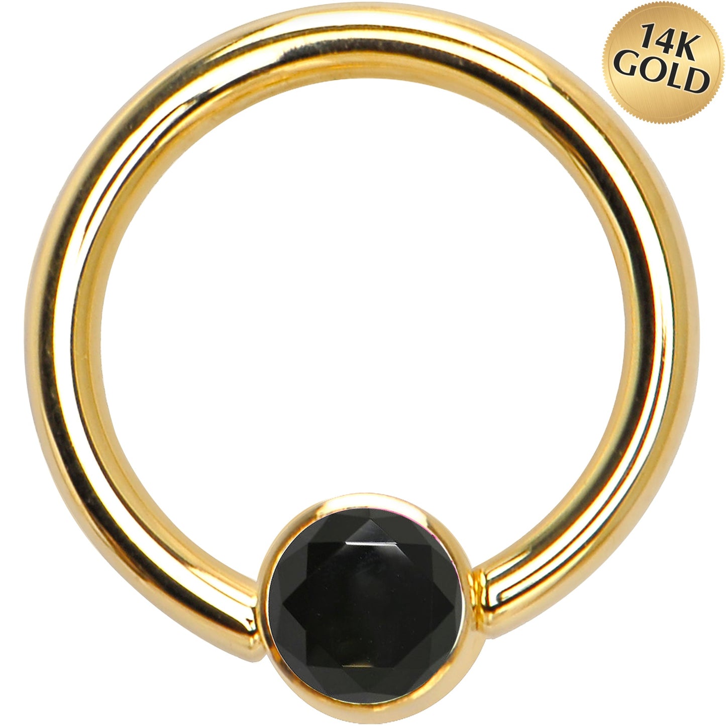 14G 3/8 Solid 14K Gold Black CZ Gem BCR Captive Ring