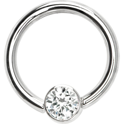 14G 3/8 Solid 14K White Gold Clear CZ Gem BCR Captive Ring