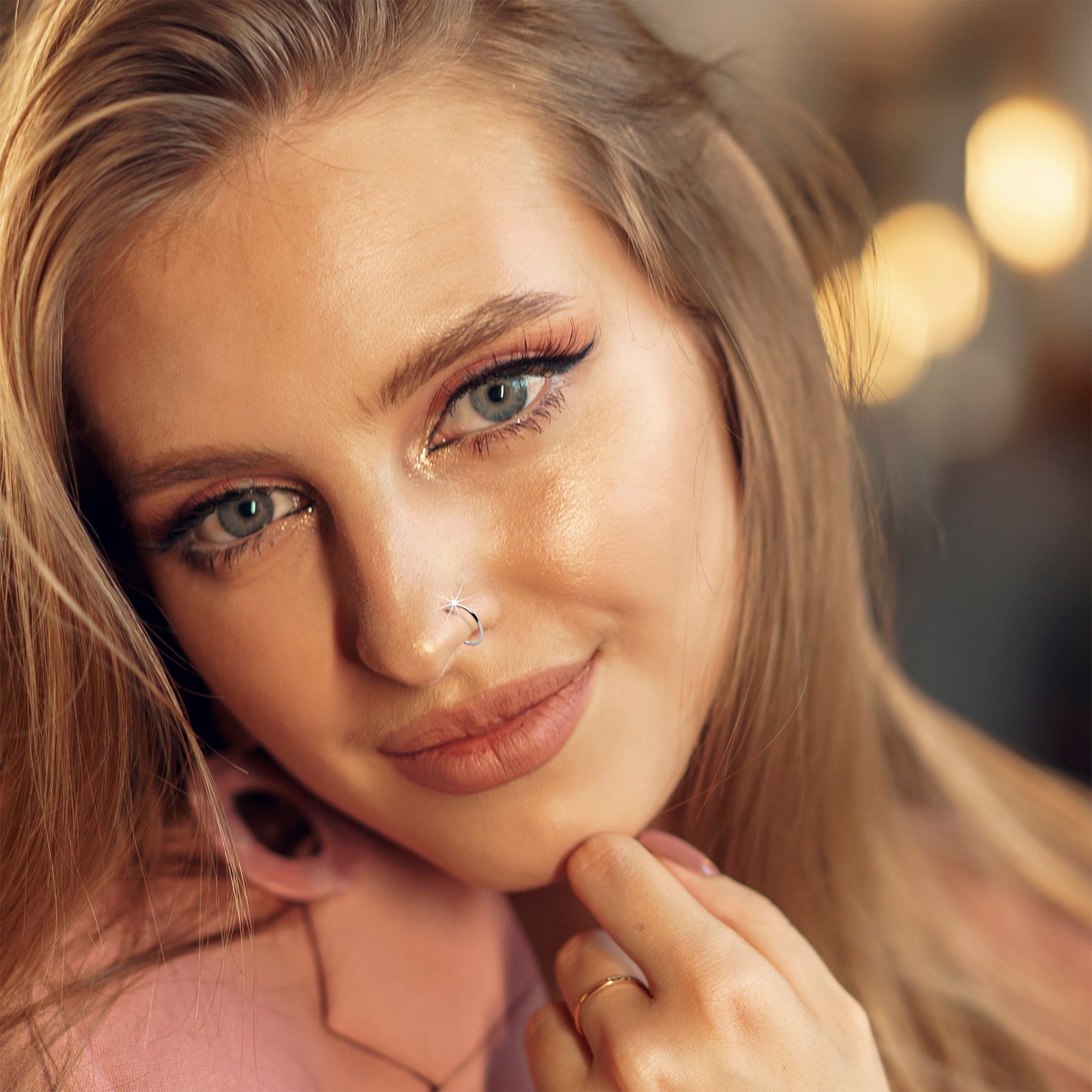 20G 3/8 Solid 18K White Gold Nose Hoop