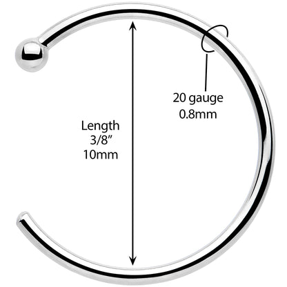 20G 3/8 Solid 18K White Gold Nose Hoop