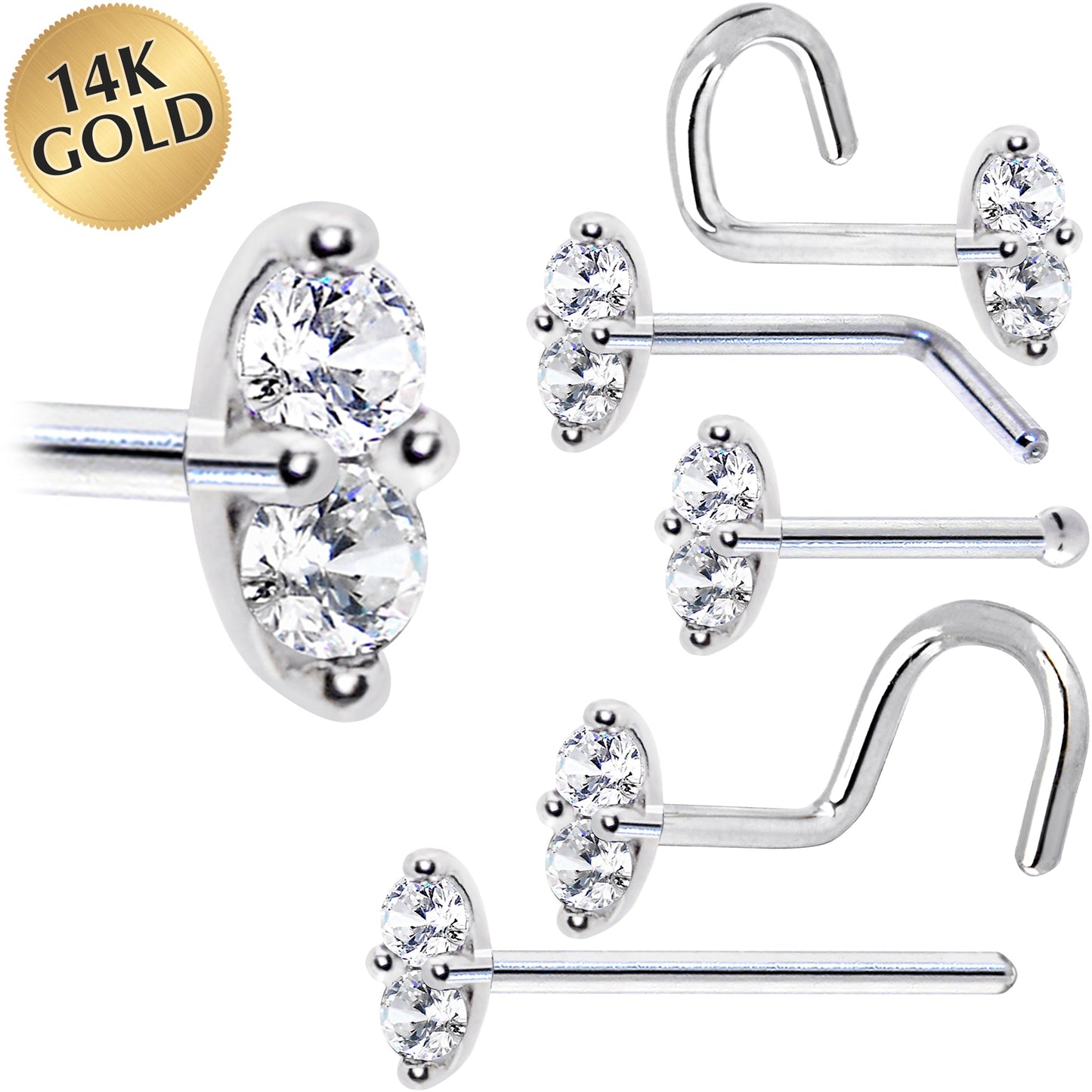 14k White Gold Clear 1.5mm CZ Marquise Nose Ring