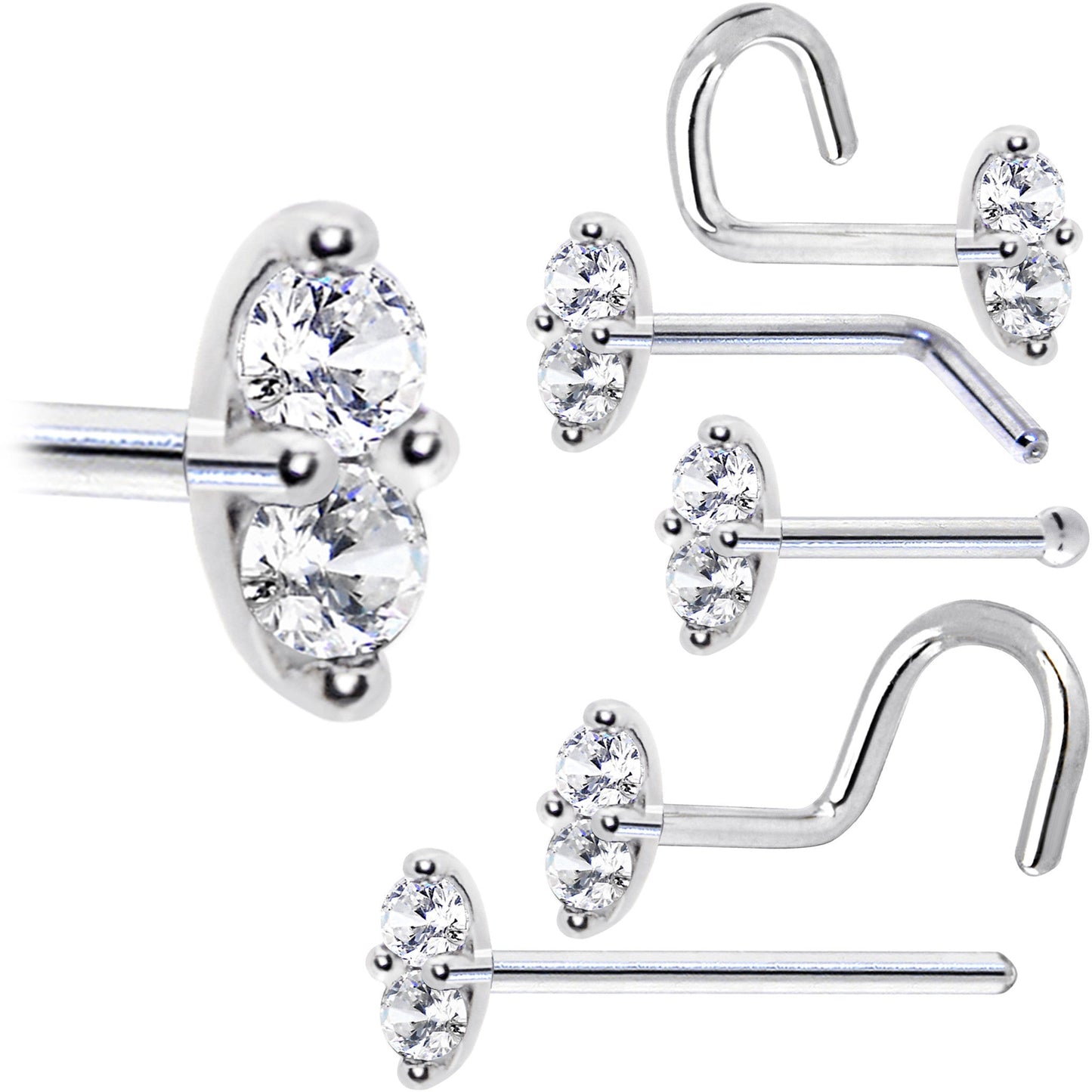 14k White Gold Clear 1.5mm CZ Marquise Nose Ring