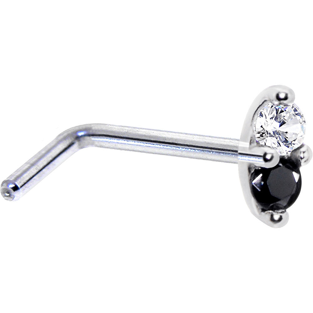 14k White Gold Black 1.5mm CZ Marquise Nose Ring